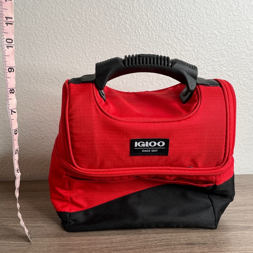 Red and Black Igloo Lunchbox With Blue Interior Poly Foam Two Compartments